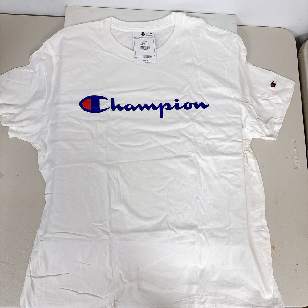 Champion Classic Graphic Jersey Tee Men XL White 100% Cotton